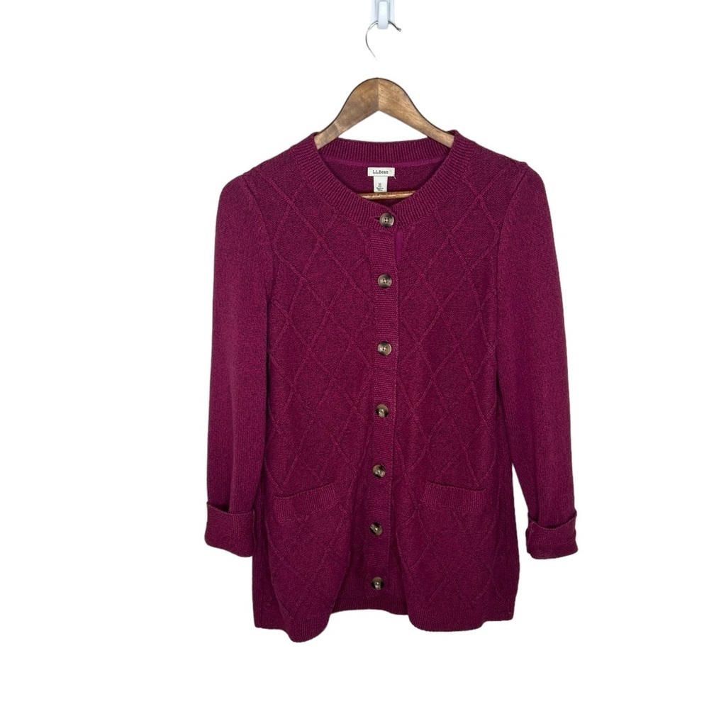 L. L. Bean Women’s Cable Knit Open Front Button Up Cardigan Sweater